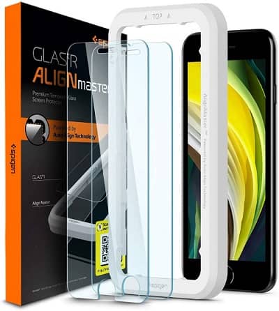 Spigen Tempered Glass Protector designed for iPhone SE 2020 (Glas.tR AlignMaster 2 Pack)