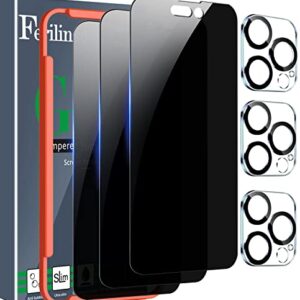 Ferilinso [3+3 Pack] for Apple iPhone 14 Pro Max Privacy Screen Protector Tempered Glass Accessories 3 Pack 9H Anti Spy Privacy Screen for iPhone 14 Pro Max 3 Pack Camera lens Protector