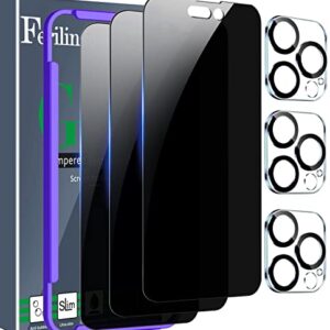 Ferilinso [3+3 Pack] for Apple iPhone 14 Pro Privacy Screen Protector Tempered Glass Accessories 3 Pack 9H Anti Spy Privacy Screen for iPhone 14 Pro 3 Pack Camera Lens Protector Case Friendly