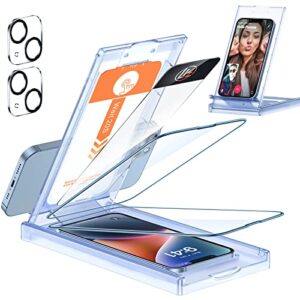 LK 2 Pack Screen Protector for iPhone 14 6.1-inch, Tempered Glass [Auto Dust-Elimination] + 2 Pack Camera Lens Protector, Anti-Scratch, [New Version Easy Installation] HD Clear, Anti-Scratch