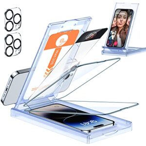 LK [2+2] 2 Pack iPhone 14 Pro Max Screen Protector [Auto Dust-Elimination] + 2 Pack Camera Lens Protector, 9H Hardness Tempered Glass, Easy Installation, Ultra-Thin Anti-Scratch, 6.7-Inch